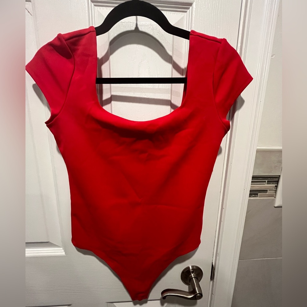 Express Cap Sleeve Vibrant Red Thong Bodysuit